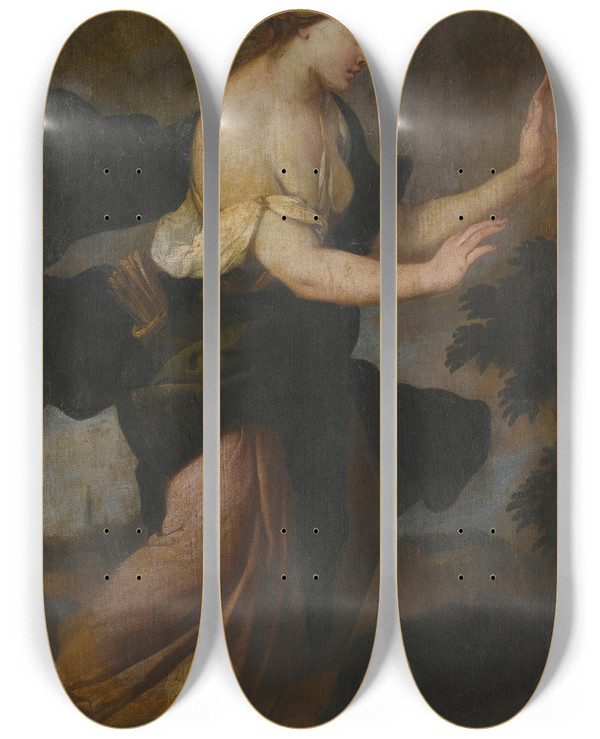 Triptych art skateboard deck of Giulio Carpioni Diana by Giulio Carpioni (1613-1678)