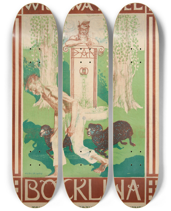 Triptych art skateboard deck of Stanisaw Dbicki Wystawa Dzie Bcklina by Stanislaw Debicki (1866-1924)