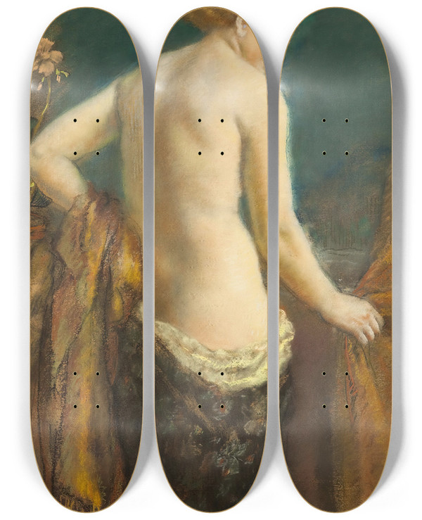 Triptych art skateboard deck of Karel Pillar Toilette by Karel Spillar (1871-1939)