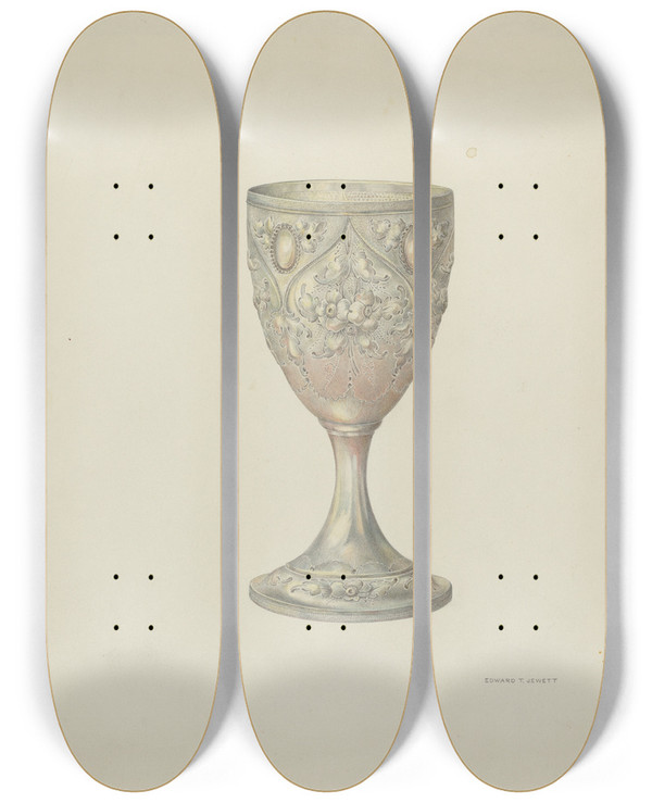 Triptych art skateboard deck of Edward Jewett Silver Cup by Edward Jewett (20-)
