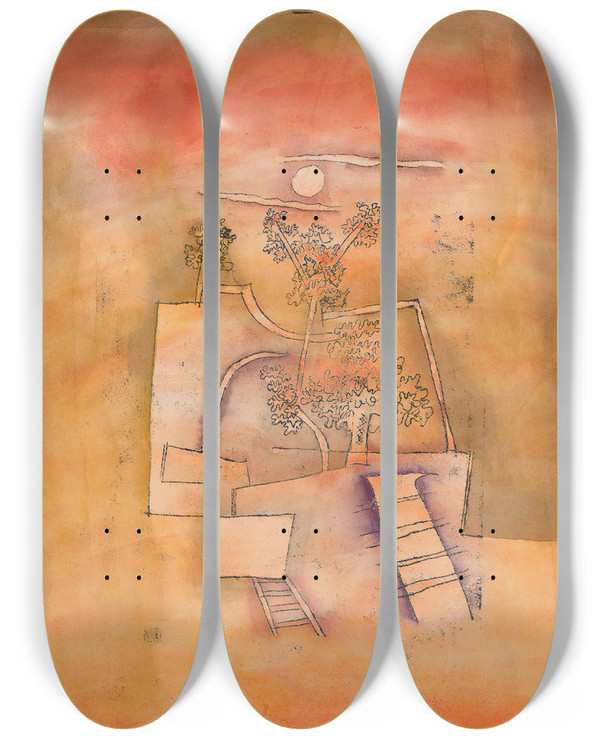 Triptych art skateboard deck of Paul Klee Tree Culture by Paul Klee (1879-1940)