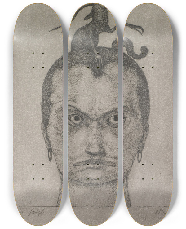 Triptych art skateboard deck of Paul Klee Drohendes Haupt by Paul Klee (1879-1940)