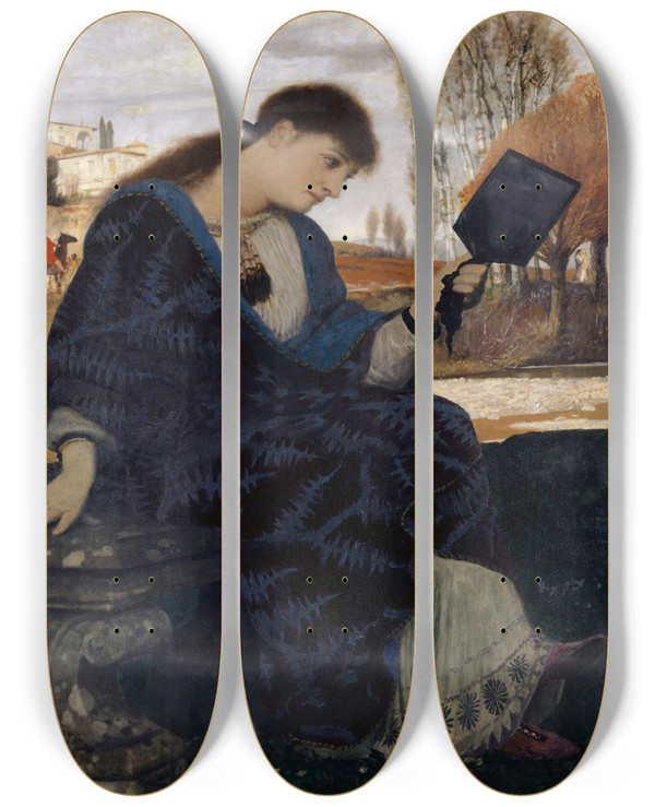 Triptych art skateboard deck of Arnold Bcklin Melancholy_2 by Arnold Bocklin (1827-1901)