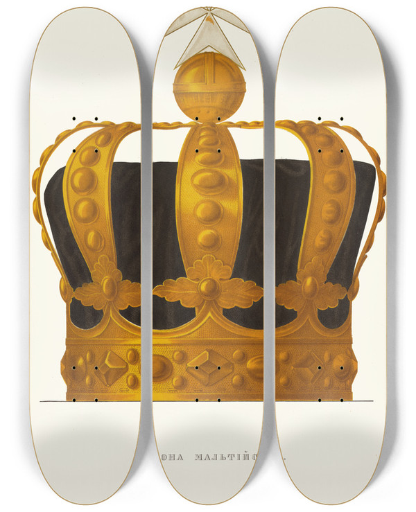 Triptych art skateboard deck of Fedor Grigoryevich Solntsev Korona Maltiiskaia by Fedor Grigoryevich Solntsev (1801-1892)