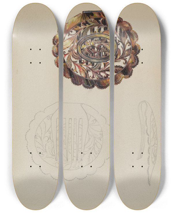 Triptych art skateboard deck of Sylvia De Zon Comb_2 by Sylvia De Zon