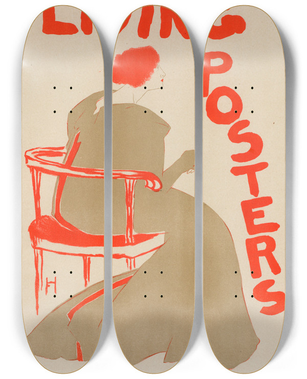 Triptych art skateboard deck of Frank Hazenplug Living Posters by Frank Hazenplug (1873-1931)
