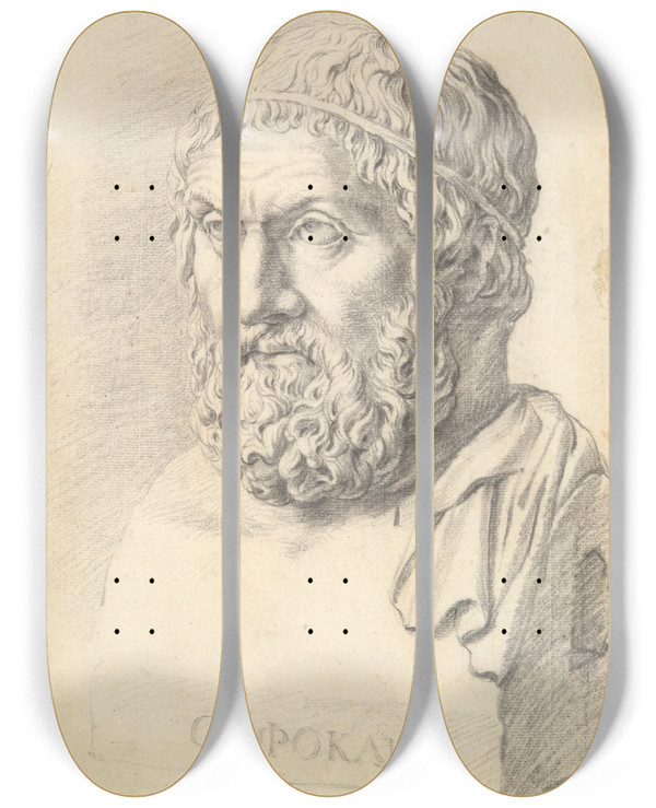 Triptych art skateboard deck of Jan De Bisschop Portrait Bust Ofsophocles by Jan de Bisschop (1628-1671)