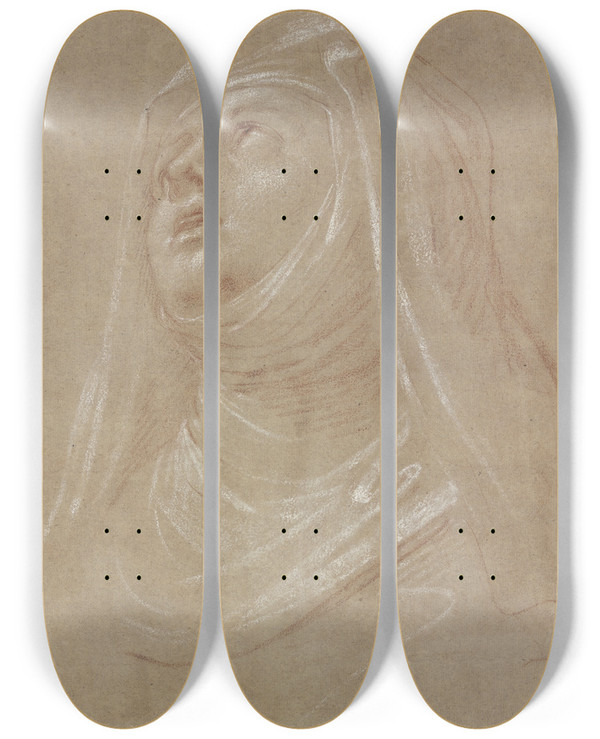 Triptych art skateboard deck of Nicolas Guibal A Nuns Bust by Nicolas Guibal (1725-1784)