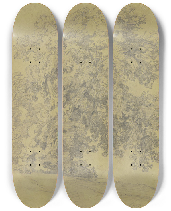 Triptych art skateboard deck of Friedrich Metz Oak Tree by Friedrich Metz (1820-1901)