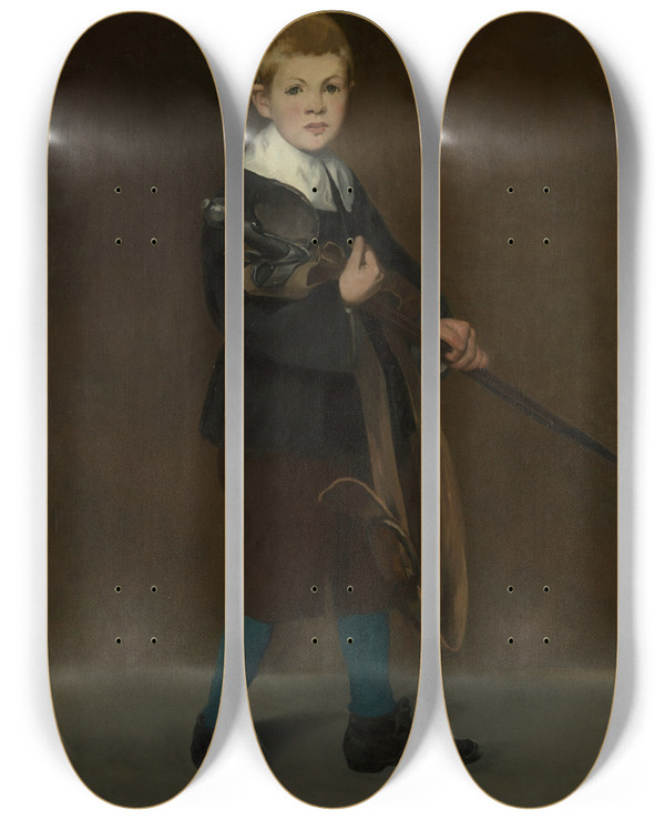 Triptych art skateboard deck of Douard Manet Boy With A Sword by douard Manet (1832-1883)