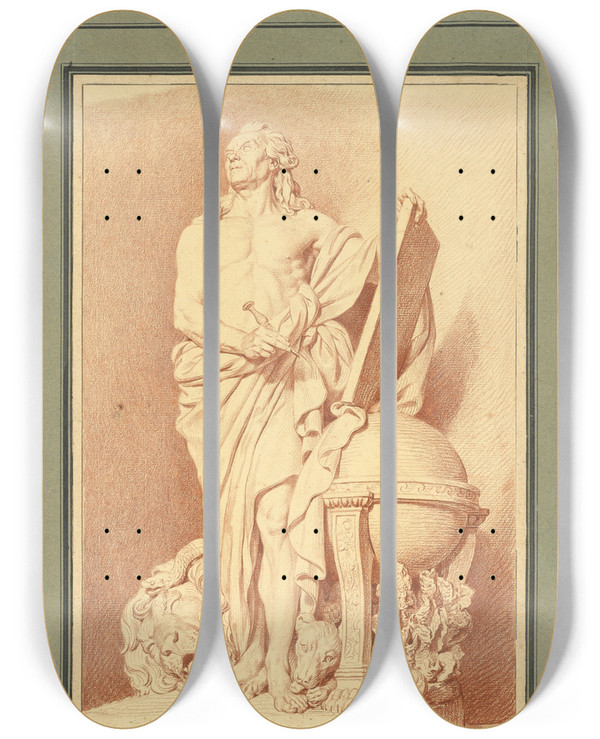 Triptych art skateboard deck of Augustin Pajou Monument To Buffon by Augustin Pajou (1730-1809)