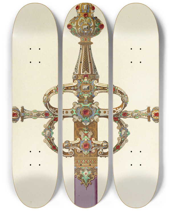 Triptych art skateboard deck of Carl Becker Kunstwerke Und Gerathschaften Des Mittelalters Und Der Renaissance Pl13 by Carl Becker (19-)