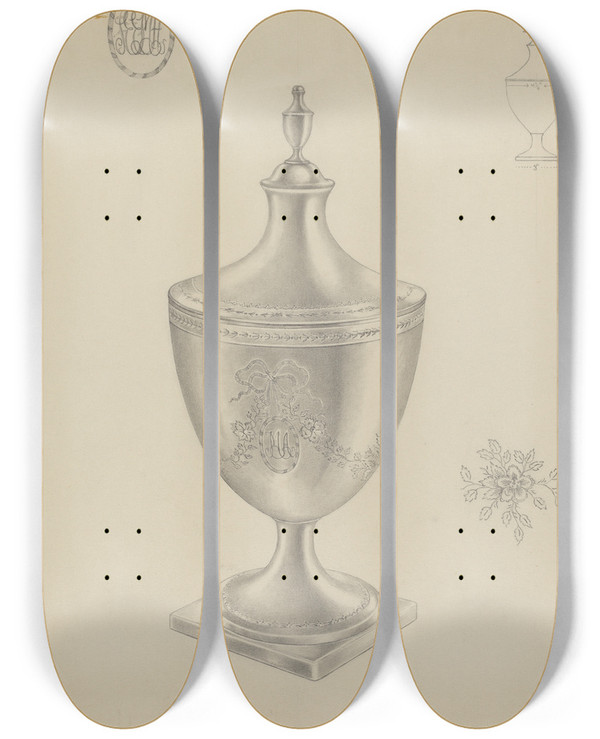 Triptych art skateboard deck of Hester Duany Silver Sugar Bowl_2 by Hester Duany (1891-1964)