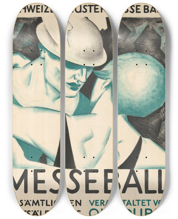Triptych art skateboard deck of Burkhard Mangold Messeball by Burkhard Mangold (1873-1950)