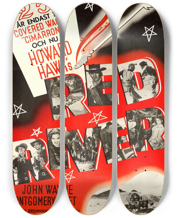 Triptych art skateboard deck of Eric Rohman Red River by Eric Rohman (1891-1949)