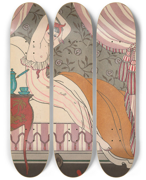 Triptych art skateboard deck of George Barbier La Belle Matineuse by George Barbier (1882-1932)