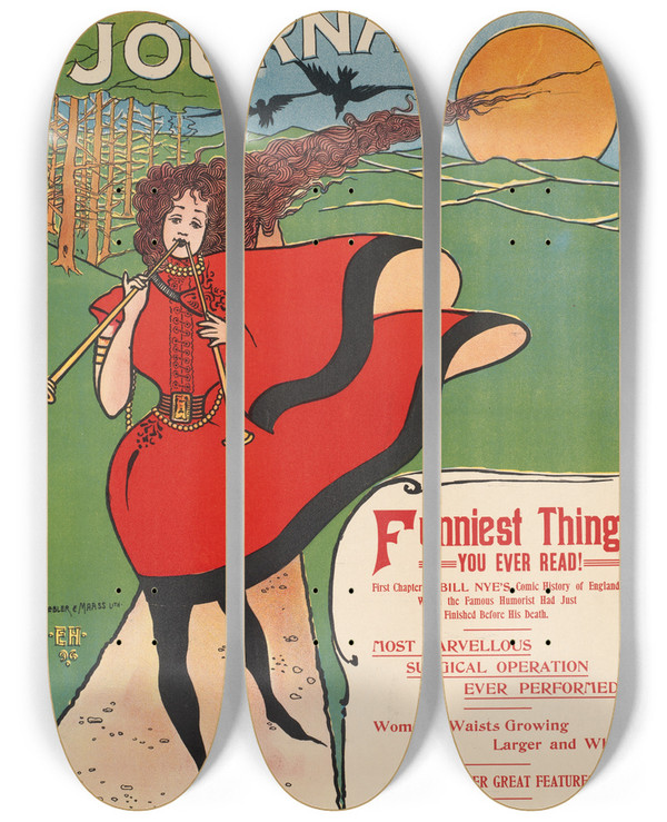 Triptych art skateboard deck of Ernest Haskell The Sunday Journal_1 by Ernest Haskell (1876-1925)