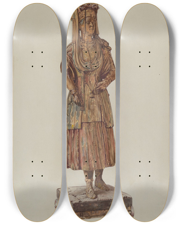 Triptych art skateboard deck of Hardin Walsh Cigar Store Figure by Hardin Walsh
