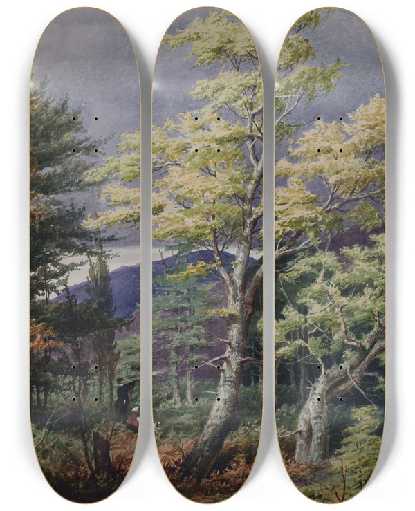 Triptych art skateboard deck of Elijah Walton Rednal From Cofton Man Shooting by Elijah Walton (1832-1880)