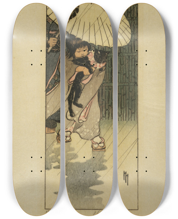 Triptych art skateboard deck of Helen Hyde Honorable Mr Cat_2 by Helen Hyde (1868-1919)