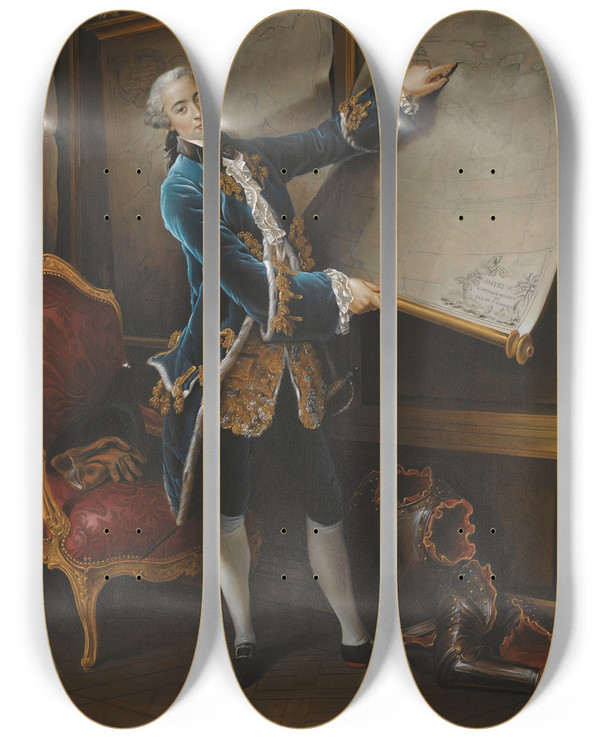 Triptych art skateboard deck of Barrington Bramley The Comte De Vaudreuil 1740 1817 Aged 18 by Barrington Bramley (18-)