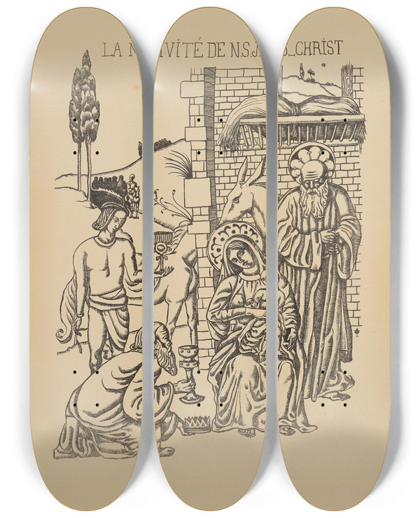 Triptych art skateboard deck of Emile Bernard La Nativit De Ns Jsuschrist by Emile Bernard (1868-1941)