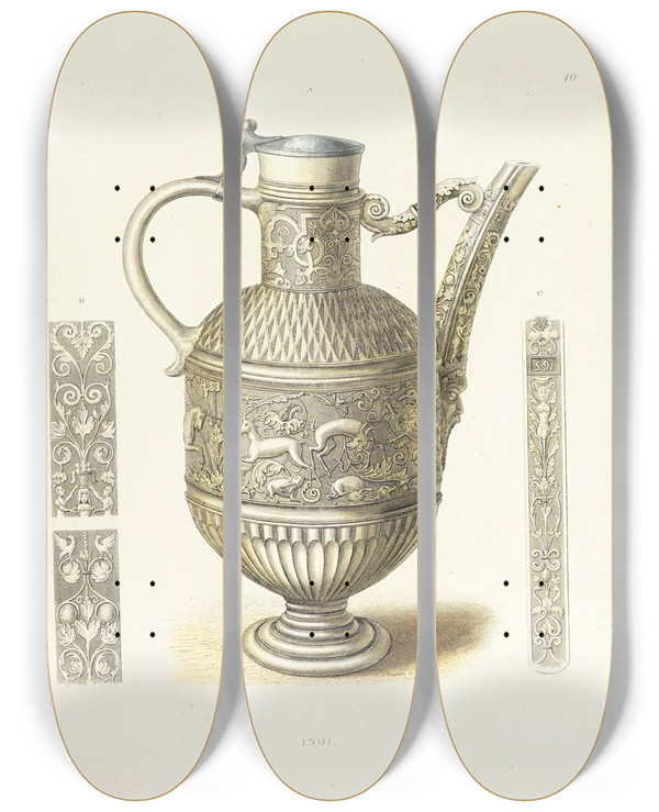 Triptych art skateboard deck of Carl Becker Kunstwerke Und Gerathschaften Des Mittelalters Und Der Renaissance Pl10 by Carl Becker (19-)