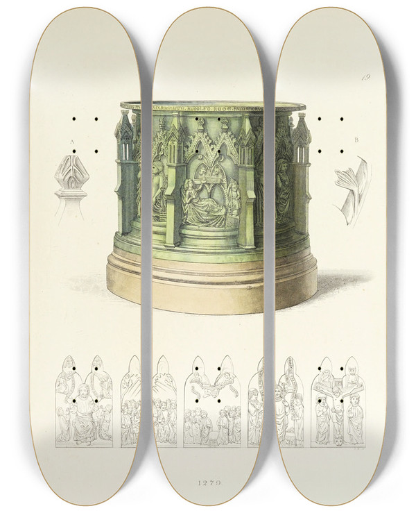 Triptych art skateboard deck of Carl Becker Kunstwerke Und Gerathschaften Des Mittelalters Und Der Renaissance Pl19 by Carl Becker (19-)