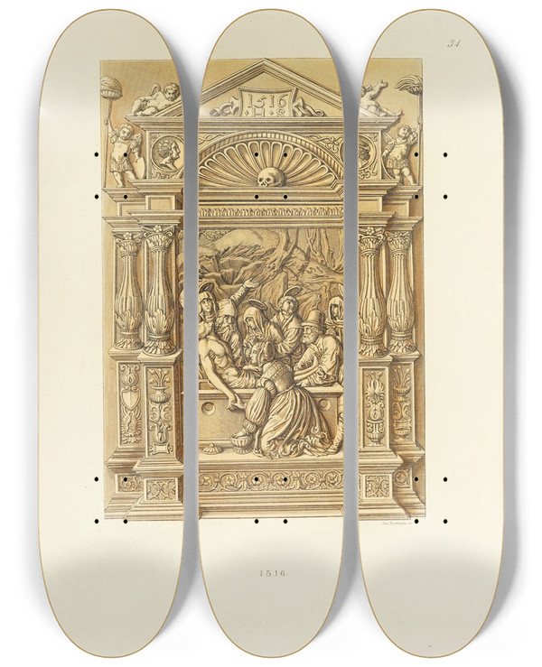 Triptych art skateboard deck of Carl Becker Kunstwerke Und Gerathschaften Des Mittelalters Und Der Renaissance Pl34 by Carl Becker (19-)