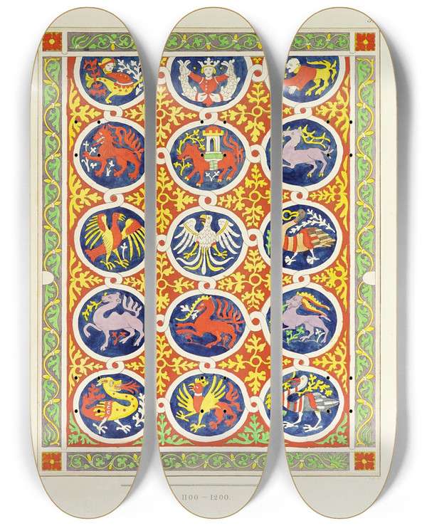 Triptych art skateboard deck of Carl Becker Kunstwerke Und Gerathschaften Des Mittelalters Und Der Renaissance Pl57 by Carl Becker (19-)