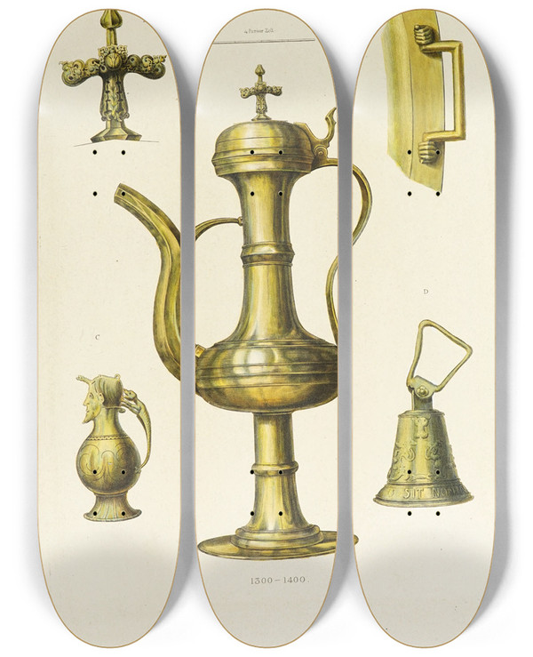 Triptych art skateboard deck of Carl Becker Kunstwerke Und Gerathschaften Des Mittelalters Und Der Renaissance Pl59 by Carl Becker (19-)