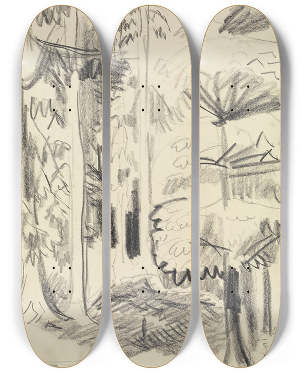 Triptych art skateboard deck of Ernst Ludwig Kirchner Mischwald by Ernst Ludwig Kirchner (1880-1938)