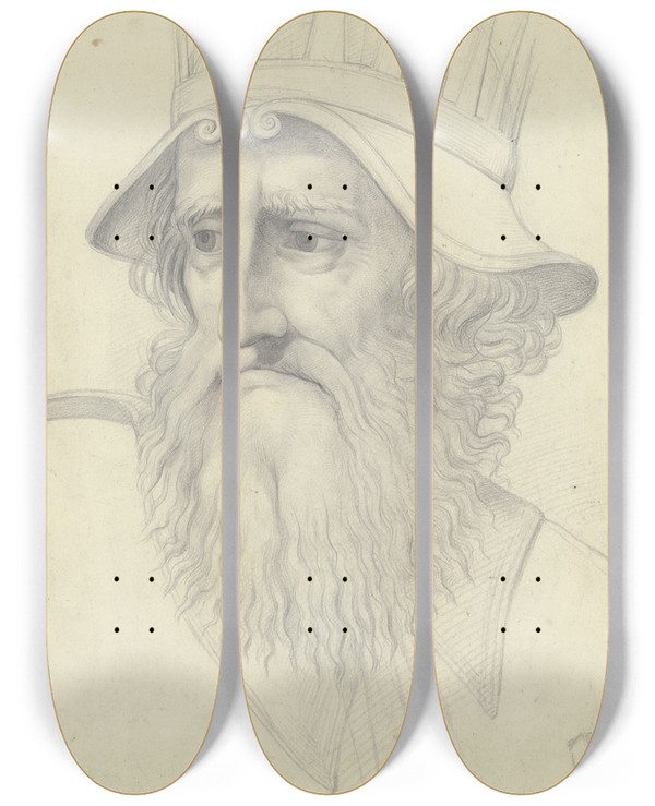 Triptych art skateboard deck of Moritz Daniel Oppenheim Knig David Aus Raffaels Disputa by Moritz Daniel Oppenheim (1800-1882)