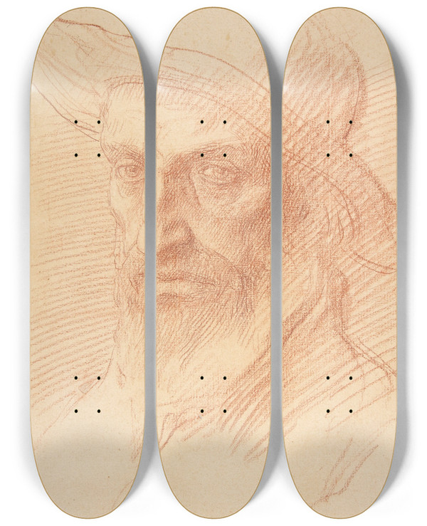 Triptych art skateboard deck of Alphonse Legros Head Of A Gamekeeper by Alphonse Legros (1837-1911)