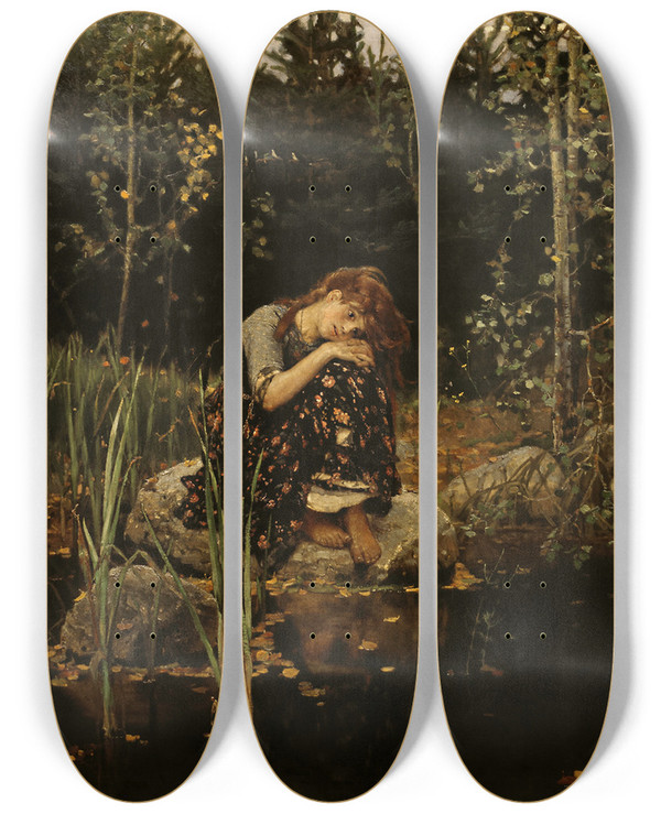 Triptych art skateboard deck of Victor Mikhailovich Vasnetsov Alyonushka by Victor Mikhailovich Vasnetsov (1848-1926)