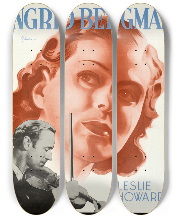 Triptych art skateboard deck of Eric Rohman Intermezzo by Eric Rohman (1891-1949)