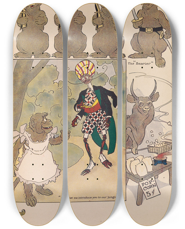 Triptych art skateboard deck of Ike Morgan The Wogglebug Book Pl17 by Ike Morgan (1871-1913)
