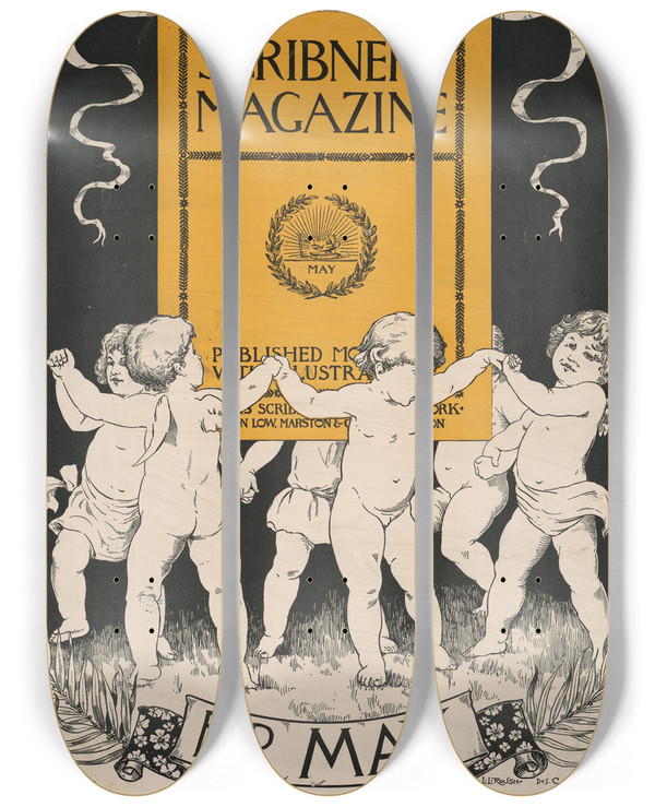 Triptych art skateboard deck of L L Roush Scribners Magazine For May 1894 by L L Roush (19-20-)