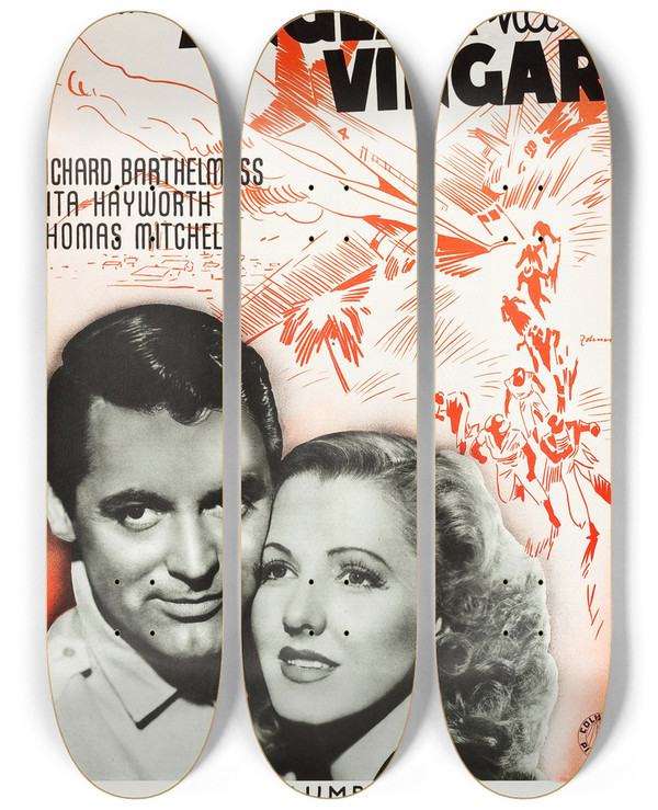 Triptych art skateboard deck of Eric Rohman Only Angels Have Wings by Eric Rohman (1891-1949)