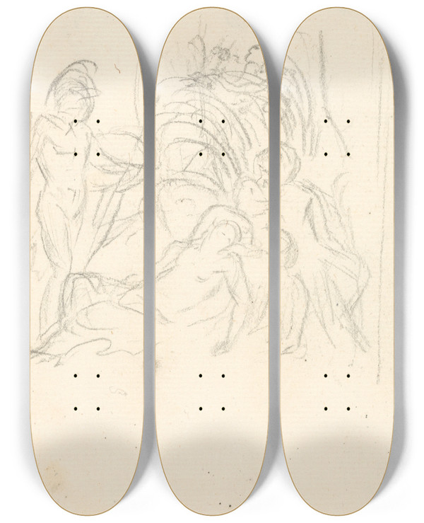 Triptych art skateboard deck of Benjamin West Sketch_5 by Benjamin West (1738-1820)