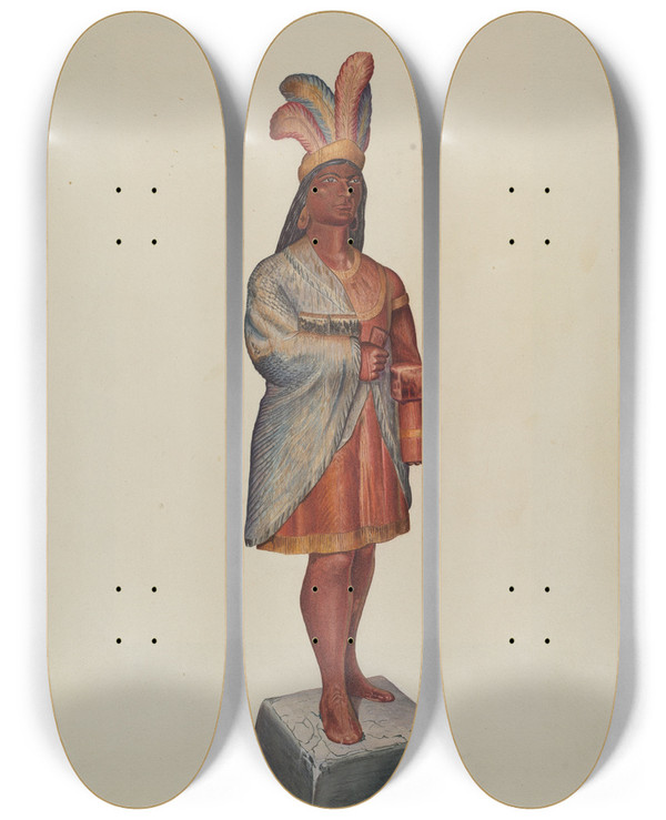 Triptych art skateboard deck of Albert Ryder Cigar Store Indian_2 by Albert Ryder