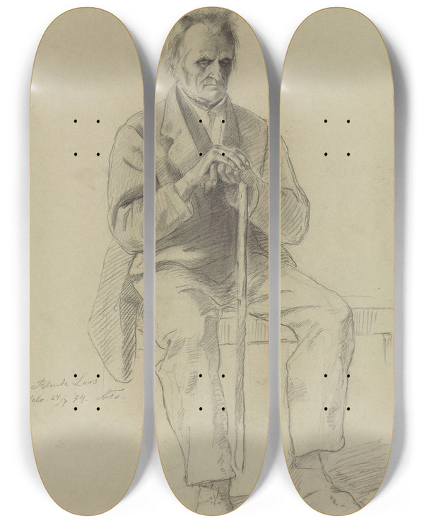 Triptych art skateboard deck of Adolph Tidemand Blinde Lars by Adolph Tidemand (1814-1876)