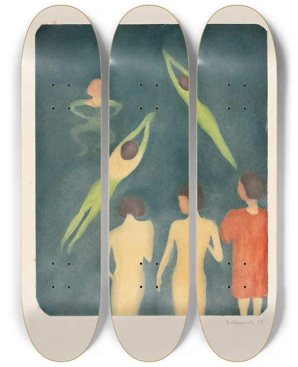 Triptych art skateboard deck of Edvard Munch Boys Bathing_1 by Edvard Munch (1863-1944)