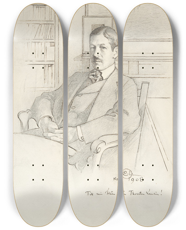Triptych art skateboard deck of Carl Larsson Thorsten Laurin by Carl Larsson (1853-1919)
