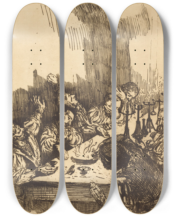 Triptych art skateboard deck of Alphonse Legros Shadow Ombre by Alphonse Legros (1837-1911)