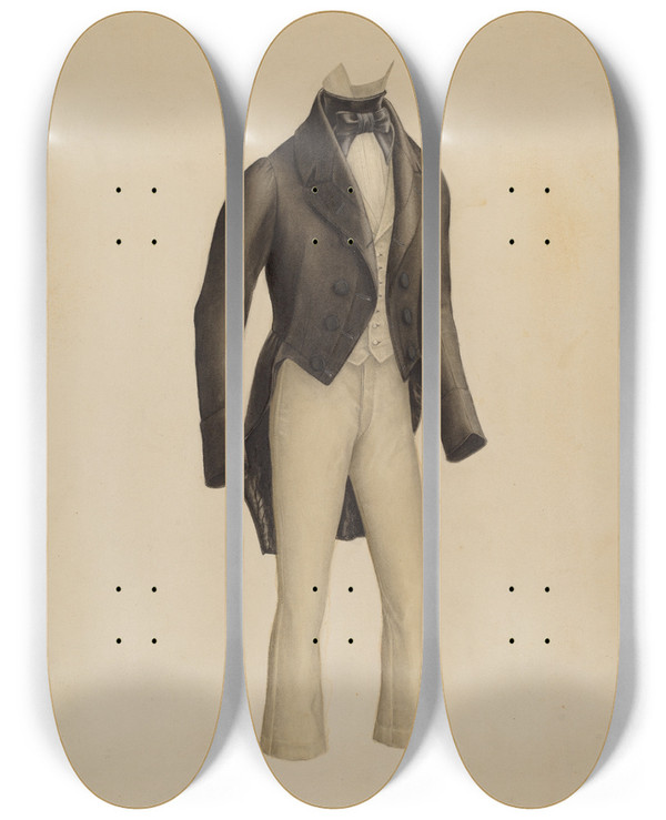 Triptych art skateboard deck of Henry De Wolfe Boys Coat And Trousers_1 by Henry De Wolfe