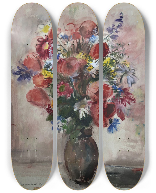 Triptych art skateboard deck of Otto Geigenberger Rosa Strau by Otto Geigenberger (1881-1946)