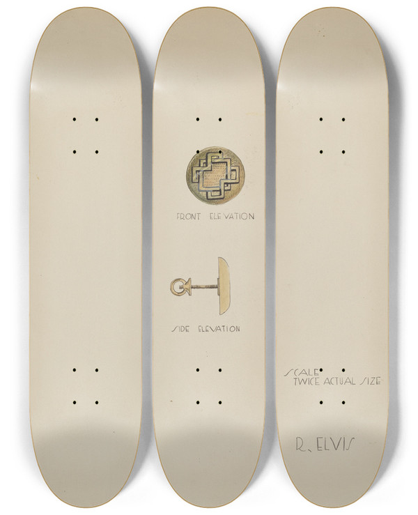 Triptych art skateboard deck of Roberta Elvis Earring by Roberta Elvis