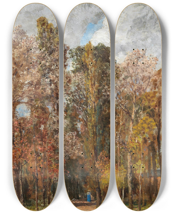 Triptych art skateboard deck of Tina Blau Kleiner Prater by Tina Blau (1845-1916)