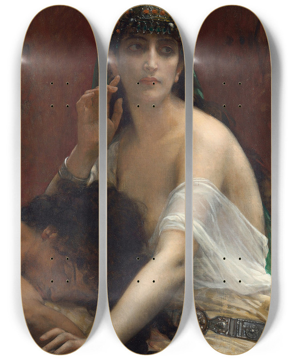 Triptych art skateboard deck of Alexandre Cabanel Samson And Delilah by Alexandre Cabanel (1823-1889)